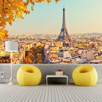 Personalizat Murală Tapet 3D Turnul Eiffel Frunze de Arțar Foto picturi Murale Camera de zi Dormitor Decor Decor de Perete Papel De Parede 3 D