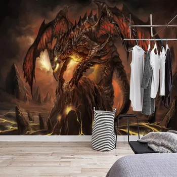 Personalizat Tapet Mural World Of Warcraft Dragon de Foc Joc Tematice de Fundal Pictura pe Perete picturi Murale 3D Tapet Pentru Camera de zi