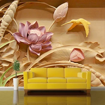 Personalizate de Imprimare 3D Imitație de Sculptură în Lemn de Lotus Murală în Stil Chinezesc 3D Mari picturi Murale Cameră de zi cu TV Fondul de Perete de Arta Tapet