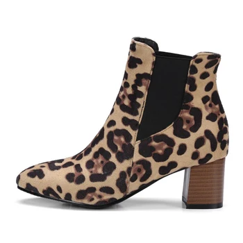 Piele De Căprioară Femei Glezna Cizme Noi De Iarna Leopard De Imprimare Pantofi Cu Toc Femeie Sexy Square Toe Tocuri Inalte Plus Dimensiune 32-43-48 Cizme Fete