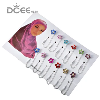 Pin Pentru Siguranța Femeilor Eșarfă Pin cu pin acoperi Noi Hijab Ace cu flori en-Gros 12buc Musulmane Hijab femei Broșe broșe