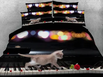 Pisica 3D Mângâietor seturi de lenjerie de Pat a Crescut de Muzică pilota plapuma pat într-un sac foaie lenjerie de pat cuvertura Cal King size, queen twin 4BUC 5PCS