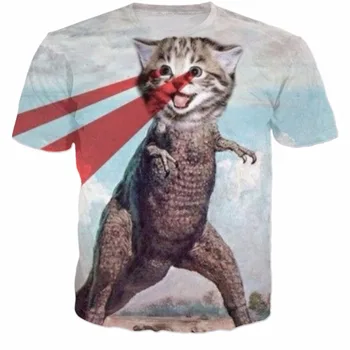 Pisica-rex T-Shirt 3d unisex t-shirt tricou animal pisoi Dinozaur harajuku teuri de vara tricou femei barbati topuri