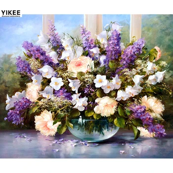 Plin de diamante pictura flori,diamante broderie,mijloc pictura violet lanvander în vaza de cristal,diy 5d diamant pictura g053