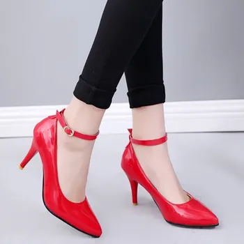 Plus dimensiune 34-44 Sexy, Pantofi cu Toc inalt pentru Femei Pompe Negru Roșu Petrecere de Nunta Pantofi de curea Glezna Stiletto Fetish deget de la picior Ascuțit Sapatos
