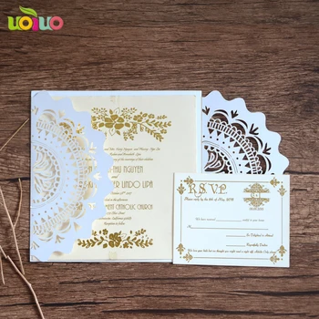 Populare de vânzare în vrac profesionale invitatie de nunta card maker dantelă flori de nunta de design invita cu rsvp card si plic