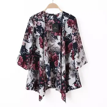 Pret De Fabrica 2017 Noua Moda Femei Vintage Flower Print Bluza Șifon Tricou Femei Șifon Vrac Kimono Cardigan