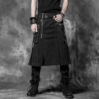 Punk Bărbați Kilturi Scoțiene Pantaloni Casual, cu Două Buzunare Steampunk Gotic Populare Anglia Stil Fuste Negre