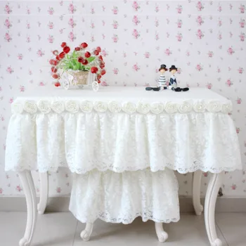 Pur dantelă albă trandafiri pastorală fețe de masă de cafea, masă dressing față de masă de pânză universală a acoperi pânză