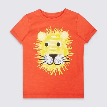 Puțin Maven Noi de Vara Haine Copii Scurt O-gât Portocaliu Leu Tricotate Aplicatiile Bumbac de Calitate Băieții de Moda Casual Tricou