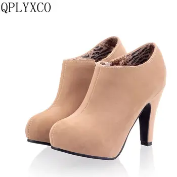 QPLYXCO Noi de Vânzare de Mari dimensiuni mici 32-45 tocuri foarte mare(10 cm) femei pantofi cu fermoar petrecere de nunta zapatos de mujer pantofi C-10
