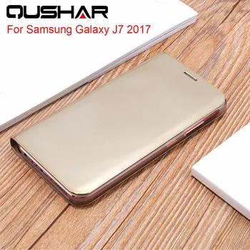 QuShar Carcasas Fundas pentru Samsung Galaxy J7 2017 Calitate de Top de Lux Oglindă Subțire de Acoperire Caz pentru Samsung J730 J730F Caz Flip Geanta