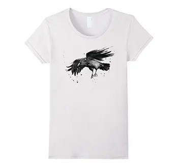 Raven Acuarelă Pasăre Negru T-Shirt, Animale, Arta, Pictura 2017 Ultima Moda Femei Drăguț Rece Doamnelor Print T Camasa Pentru Doamna