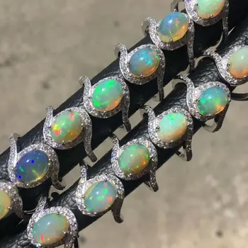 Real Naturale, Bijuterii Opal Oval 7x9mm Multicolor Opal Inel Argint 925 Inele de Nunta pentru Femei Inele Reglabile Dimensiune
