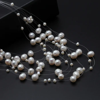 Real naturale de apă dulce pearl colier bijuterii de nunta pentru femei,moda pearl Crăciun colier bijuterii de mireasă multi fire