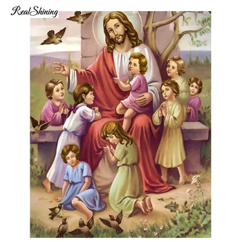 REALSHINING Diamant Pictura Religia lui Isus Familie Plină Pătrat Pietre cruciulițe 5D DIY Diamant Broderie Pictura DE160