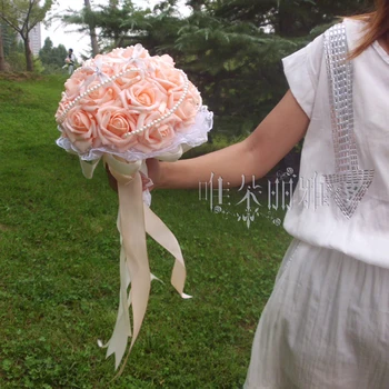 Roz Buchete de Mireasa 2016 Handmade Artificiale de Trandafiri cu Panglică Frumoase Perle de Nunta Brosa Buchet de Nunta Accesorii