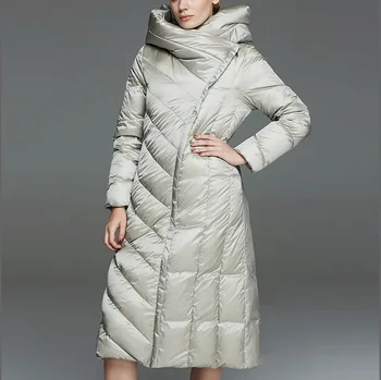 S-4XL Plus dimensiune 90% rață jos haina de brand de moda cu gluga X-lung jos jacheta femei peste genunchi Slim mai gros strat cald wj1349