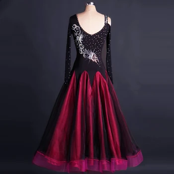 Sala de Dans Dress Black/Red Standard de Bal Rochie de Costume de Scenă Pentru Cântăreți de Jazz/Vals/Tango/Lulu, Rochie Dans JDQ6036
