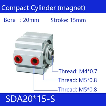 SDA20*15-S transport Gratuit 20mm Teava de 15mm accident vascular Cerebral de Aer Compact Cilindri SDA20X15-S Dublă Acțiune Aer Cilindru Pneumatic, Magnet