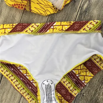 SEBOWEL 2017 Sexy de Pe Umăr Costume de baie Femei Africa Tribal Print Ruffle Talie Mare Bikini de costume de Baie Femei Costume de Baie Biquini