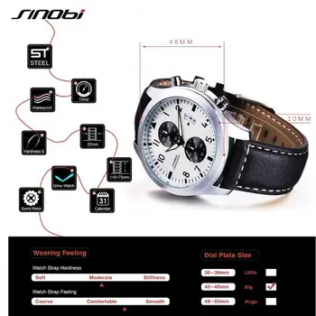 SINOBI Ceas Barbati Ceas Brand de Top de Lux Cronograf Ceasuri Sport din Piele Neagră Luminos Bărbați Ceas de Ceas relogio masculino