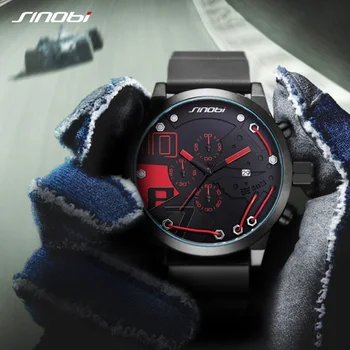 SINOBI Men Sport Cronograf Ceas Silicon rezistent la apa de Sus Brand de Lux Ceasuri Barbati Casual Moda Cuarț Relogio Masculino
