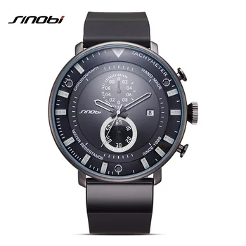 SINOBI Mens Ceasuri Cronograf Brand de Top 2017 Lux Ultra Subțire Neagră Mare Ceas din Cauciuc rezistent la apa Om de Sport Cuarț Ceas de mână