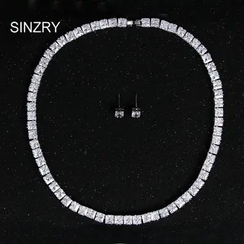 SINZRY 2016 design Clasic de bijuterii de mireasă albe Cubic zirconiu formă pătrată nunta bijuterii set colier cercei