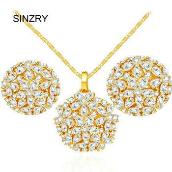 SINZRY bijuterii clasice AAA Cubic Zirconia sclipici flori pandantiv colier cercei set coreean elegant set de bijuterii pentru femei