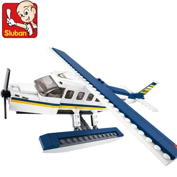 SLUBAN B0361 Bleumarin cu Hidroavionul de Avion de Construcție 3D din Plastic Model de Clădire DIY Blocuri de Cărămizi Jucarii Cadou de Crăciun