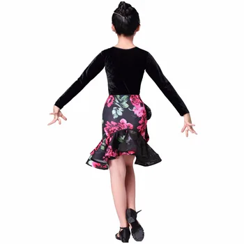 Songyuexia Nou Model pentru Copii Pleuche cu Mâneci Lungi latină Fusta cu imprimeu si Dantela Toamna latină rochie pentru copil 110-160 cm