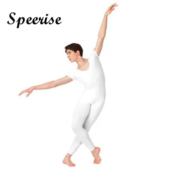 Speerise MenS Spandex, Lycra Maneca Scurta Tricou Adult Full Body Negru Strâns Salopeta Salopete Pentru Dans Costume Body
