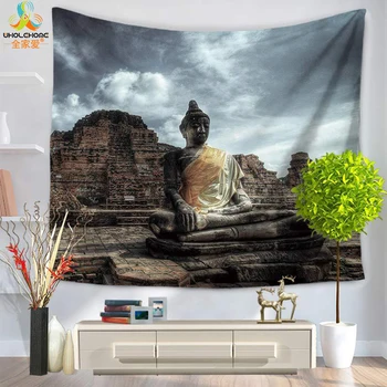 Statuie a lui Buddha Țesute Simplu Poliester Agățat de Perete Tipărite Tapiserie Yoga Mat Pătură Masă Cuvertură de pat de Plajă Towel130/200*150 cm