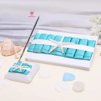 Stea de mare albastru elegant de nunta carte de oaspeti si pix set pentru nunta pe plaja tema consumabile