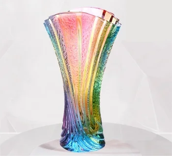 Sticla de cristal Fan Forma de Vaza cu Flori Decorative de uz Casnic Colorate Glazură Carafă Cadou și Ambarcațiunile de Ornament Accesorii Mobilier