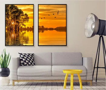 Stil European apus de soare peisaj de 2 bucati mari de decorare pom de tablouri decor pentru camera de zi neînrămate