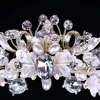 Stras Pearl Floare De Mireasa Coroane Handmade Vintage Aur Tiara Cu Bandă De Susținere Cristal Diadema, Coroana De Nunta Accesorii De Par