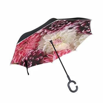 Strat dublu Inversat Umbrela de Sine statator Inversă umbrele Imprimate Flori Parasolar Anti-UV-C-cu cârlig Ploios Paraguas