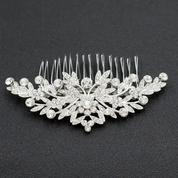 Sunet de argint Stras Cristale Frunze Pieptene de Par Floare de Nunta de Mireasa Agrafe de par pentru Femei Accesorii de Par, Bijuterii GT4395SIL
