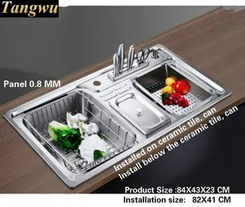 Tangwu bucătărie chiuvetă mare grad Alimentar-304 din oțel inoxidabil cu o grosime de dublu feder, Cu accesorii complete 84x43x23 cm