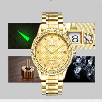 TEVISE Barbati Ceas de Aur de Lux din Oțel Complet Automate Mecanice Impermeabil Ceasuri Cu Data Mens Ceasuri relogio masculino