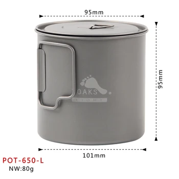 TOAKS OALĂ-650-L Titan Cupa 650ML în aer liber Camping Ușor Oală Picnic Set de Vase Oală Ultralight Titan Oală