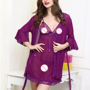 Transparent Pijamale Intime Feminine Trei Piese Sleepwears Erotica Lenjerie Trajes Femeie Diafane Pijamale babydolls