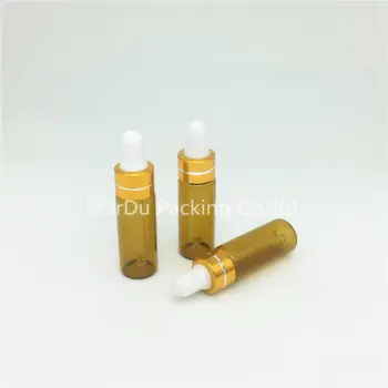 Transport gratuit 50PCS 5 ML din Sticlă brună Aur alb cap Reactiv Eye Dropper Picătură de Aromoterapie Lichid Pipetă de Sticlă
