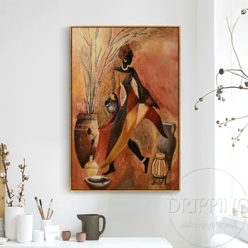 Transport gratuit Artist Handmade din Africa Pictura in Ulei Pe Panza Manual de Abstract Figura Femeie Africană Ulei de Pictura pentru Camera de zi