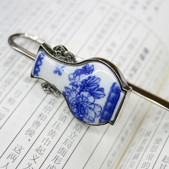 Transport gratuit Chineză stil unic mic cadou albastru și alb portelan vaza marcaj marcaj metalice