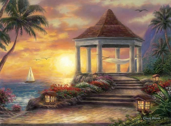 Transport gratuit clasice Thomas de nucă de cocos copaci, apus de soare peisaj marin panza printuri ulei de tablou imprimat pe canvas art decor imagine