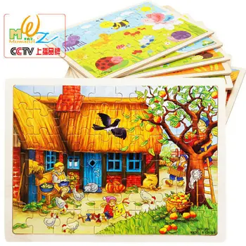 Transport gratuit Miller ferma măr casa din Lemn, Puzzle, jucarii Copii, 60 piese puzzle desene animate , copii puzzle jucării/cadou