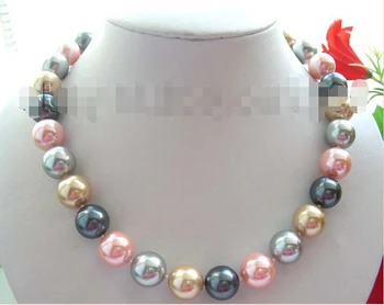 TRANSPORT GRATUIT>>>@@ > Naturale 14mm Multicolor Rotund Coajă Colier de Perle!^^^@^Stil nobil Naturale Bine jewels &